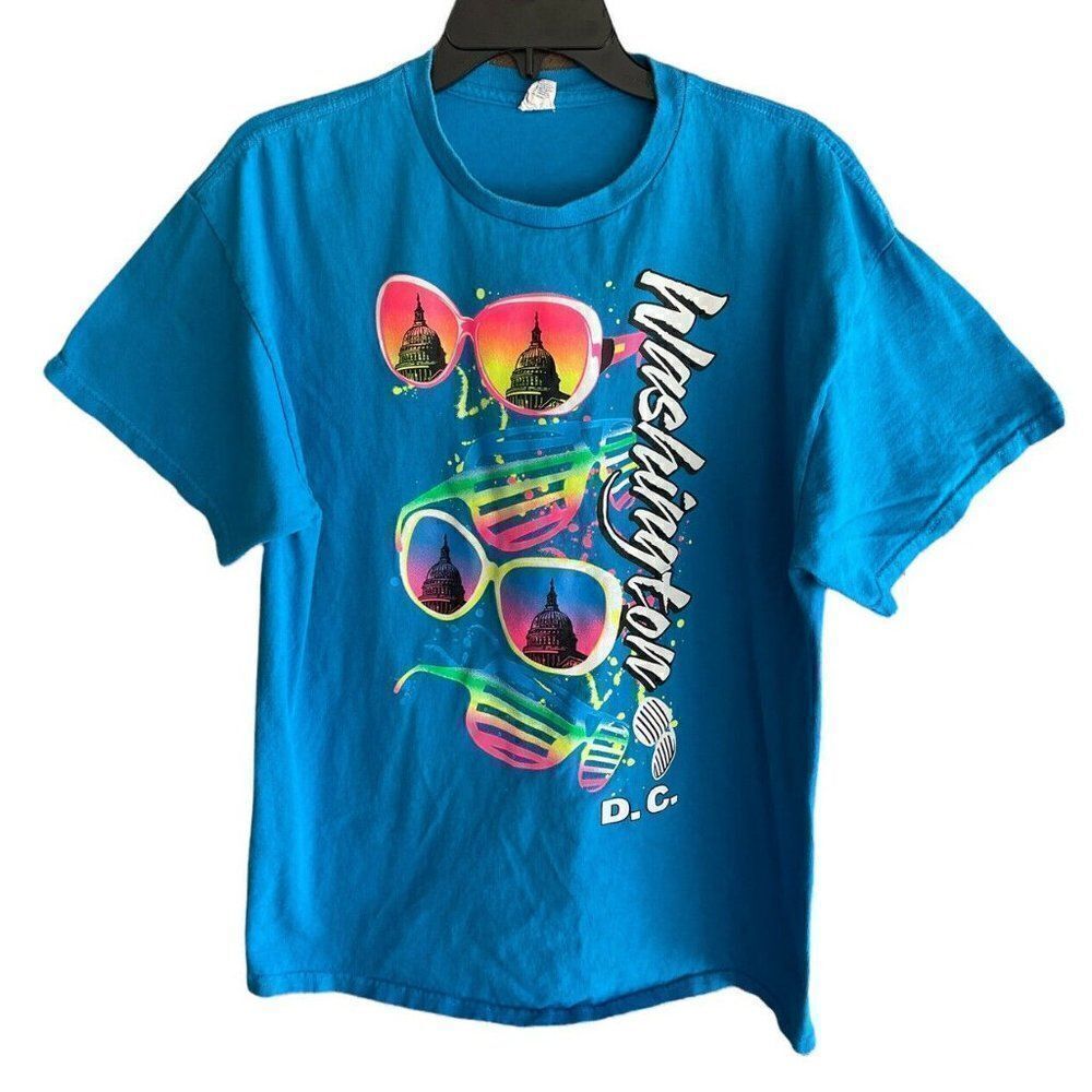 ‎Vintage Washington DC 80's Blue and Neon T-shirt Size XL